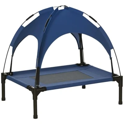 Abbildung von PawHut Tierbett Hundeliege mit Baldachin, Atmungsaktiv, Oxford, Netzstoff, Taftstoff, für Garten, Balkon, Dunkelblau