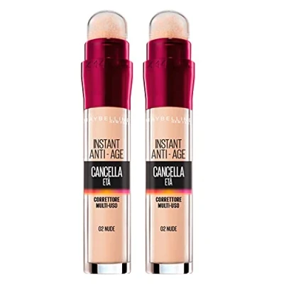 Abbildung von Maybelline New York Alterskorrektor mit Goji Beeren und Haloxyl, deckt Augenringe kleine Falten ab, 02 nackt, 2 Stück