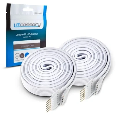 Abbildung von Litcessory Verlängerungskabel für Philips Hue Lightstrip Plus (1m, 2 Stück, Weiß STANDARD 6 POLIG V3 / WIZ Lightstrip)