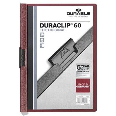 Abbildung von Durable Klemm Mappe Duraclip Original 60 (für 1 Blatt A4), 25 Stück, aubergine/dunkelrot, 220931