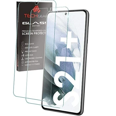 Abbildung von TECHGEAR [2 Stück Schutzfolie kompatibel mit Samsung Galaxy S21 Plus / 5G, Displayschutzfolie aus gehärtetem Glas (2.5D Runde Kante) [9H Härte] [Crystal Clarity]