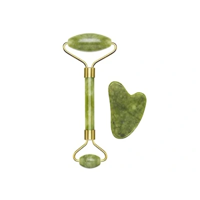 Abbildung von BEPER C301ABE101 Rolle und Stein Gua Sha in Jade, Jade Roller &amp; Massagge Tool, Gesichts Körpermassage, entspannend, Entfernung Alter, Grün