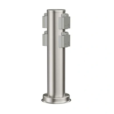 Abbildung von ledscom.de Garten Steckdosensäule PORU für außen, IP44, 4 Fach, Edelstahl, rund, 39 cm, Außensteckdose, Gartensteckdose, Steckdosenturm, Außensteckerdose, Energiesäule