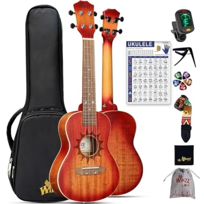 Abbildung von Winzz Ukulele Erwachsene Konzert, Anfänger Set Mahagoni Holz, 23 Zoll Kinder Einsteiger, Einzigartige Kaufen Geschenke (Carbon Saiten, Matte Sunburst)