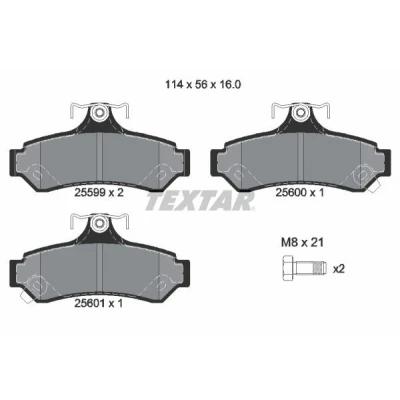Abbildung von TEXTAR 2559901 Bremsbelagsatz mit akustischer Verschleißwarnung Bremssattelschrauben TOYOTA: Camry VI Limousine, VII Limousine