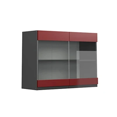 Abbildung von Vicco Küchenschrank Glas R Line, Rot/Anthrazit, 80 cm J Shape