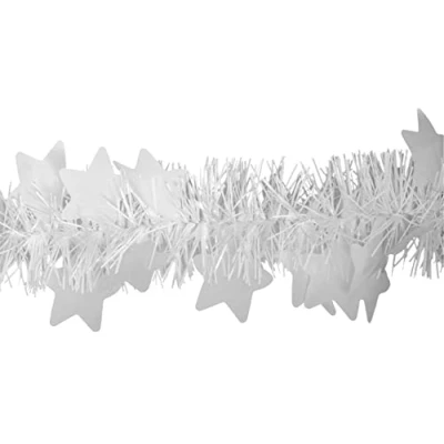 Abbildung von Creativery Lametta, Weihnachtsgirlande Lametta mit großen Sternen 9cm x 2m weiß matt