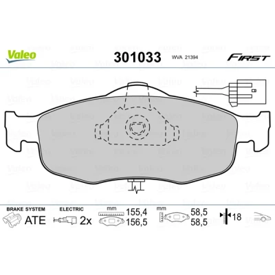 Abbildung von VALEO 301033 Bremsbelagsatz FIRST Vorderachse inkl. Verschleißwarnkontakt mit Anti Quietsch Blech FORD: MONDEO 1, 2, 2 Kombi
