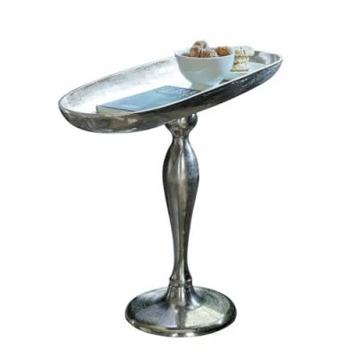 Abbildung von Loberon Beistelltisch Stonebrook, Handgegossen, Einzigartige Geschwungene Form, Elegantes Finish, Ablagetisch, Beistellmöbel, Aluminiumguss, Silber