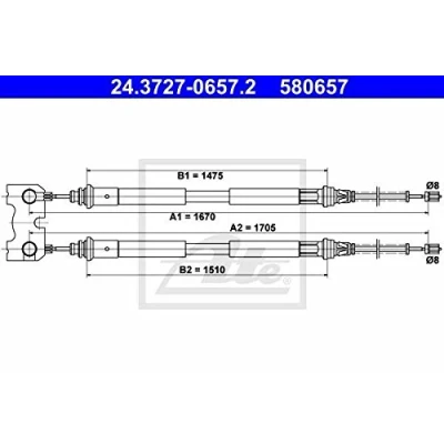 Abbildung von ATE 24.3727 0657.2 Handbremsseil 1670, 1705 FORD: Escort Classic Schrägheck, 6 Cabrio