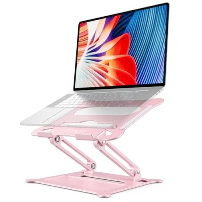 Abbildung von Urmust Laptop Notebook Stand Holder, Ergonomic Adjustable Ultrabook Riser Portable with Mouse Pad Compatible MacBook Air Pro, Dell, HP, Lenovo Light Weight Aluminum Up to 15.6&quot; (Rose Gold)