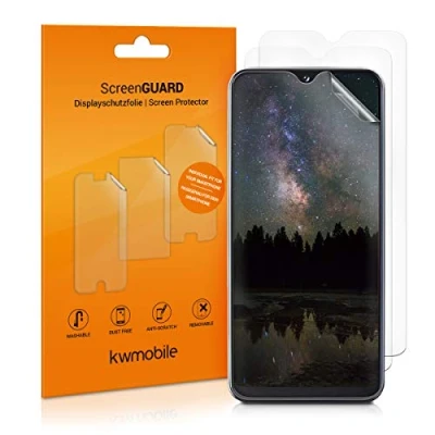 Abbildung von kwmobile 3X Displayschutzfolie kompatibel mit Samsung Galaxy A20e Folie klare Schutzfolien Set in transparent