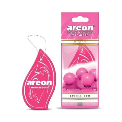 Abbildung von AREON Mon Auto Lufterfrischer Bubble Gum Duft Autoduft Kaugummi Pink Rosa Hängend Aufhängen Anhänger Spiegel Pappe 2D Wohnung (Set Pack x 10)