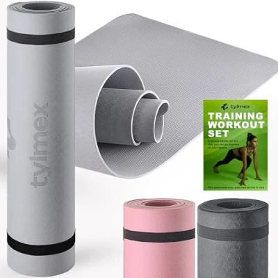 Abbildung von Yogamatte TPE rutschfest &amp; umweltfreundlich Dünne Sportmatte 6mm für Damen Herren Fitness Gymnastik Matte Yoga, Pilates, Workout 183x61 cm, mit Tragegurt Grau