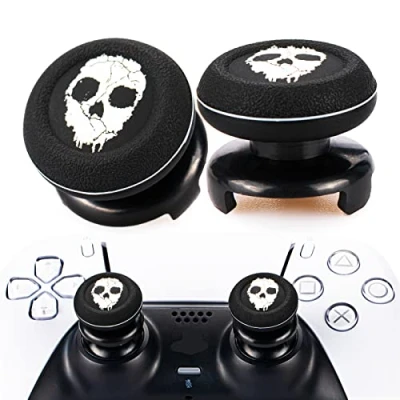 Abbildung von Playrealm FPS Thumbstick Extender &amp; Printing Gummi Silikon Griffabdeckung 2 Sets für PS5 Dualsenese PS4 Controller (Geist)