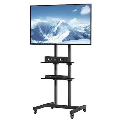 Abbildung von VEVOR TV Ständer mit Rollen Universal 1510 1696 mm Höhenverstellbar, 100 x mm, 400 600 mmm 59,8 kg Belastbar Bodenständer Standfuß Mobil Wagen Fernsehständer, Stabile Halterung Fernsehtisch