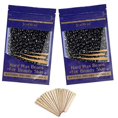 Abbildung von Enthaarung Wachsbohnen Hard Wax Beans Wachskugeln Haarentfernung Wachsperlen Perlen Klein Heisswachs Warmwachs Waxing Pearls mit 20 Holzspatel 200g (Schwarz）