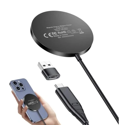 Abbildung von Mag Safe Ladegerät, kabellos Ladegerät kompatibel mit iPhone 15/14/13 Serie,magnetisch Ladestation,induktive Ladepad,Wireless Charger AirPods,Black
