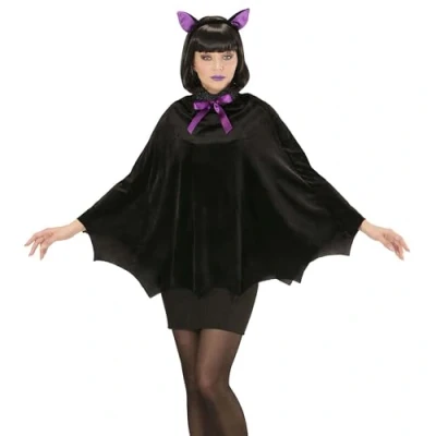 Abbildung von W WIDMANN MILANO Party Fashion 96893 Kostüm Fledermaus, Poncho, Ohren, Verkleidungsset, Kostümzubehör, Halloween, Karneval, Mottoparty