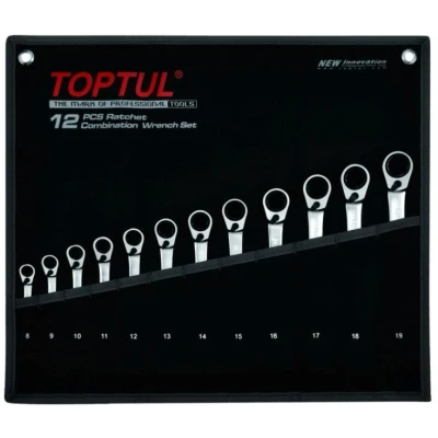 Abbildung von TOPTUL GPAQ1203 Ratschen Ringgabelschlüsselsatz 12 mit Ratschenfunktion 8,9,10,11,12,13,14, 15, 16, 17, 18, 19 Chrom Vanadium Stahl