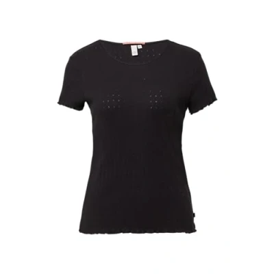 Abbildung von QS MIT Ajourmuster Tshirt basic, Damen, Größe: XXL, Schwarz