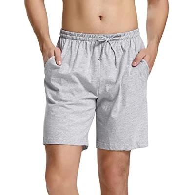 Abbildung von Aseniza Herren Schlafanzughose Kurz Baumwolle Bermuda Schlafshorts Pyjamahose Shorty Sommer Sleephose Freizeithose für Männer,A Grau,XXL