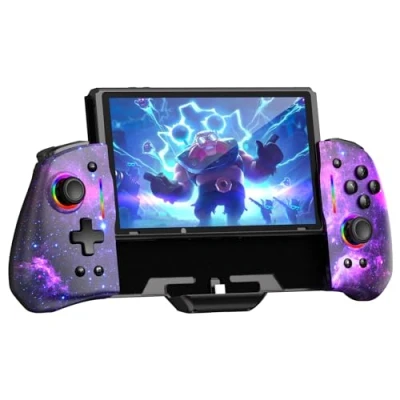 Abbildung von NexiGo Hall Effect Gripcon (Kein Drift, Keine Todeszone) mit Sensor Joystick für Switch/Switch OLED, einstellbares RGB Licht, 6 Achsen Gyro, Turbo, Mapping (Cosmic Nebula)