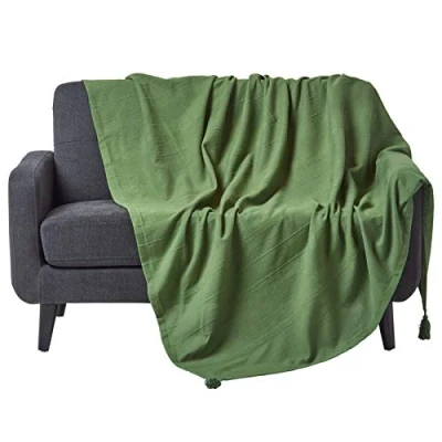 Abbildung von Homescapes große Tagesdecke Rajput, grün, Wohndecke aus 100% Baumwolle, 225 x 255 cm, Sofaüberwurf/Couchüberwurf in RIPP Optik