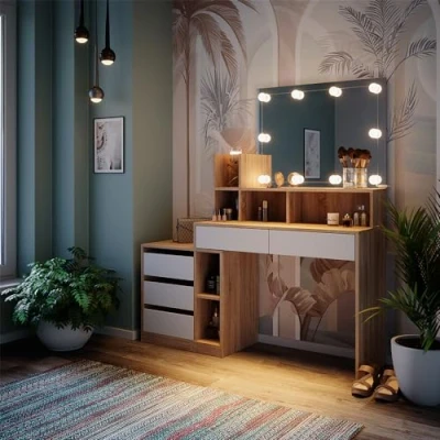 Abbildung von Vicco Schminktisch Anja, Weiß/Sonoma, 139.8 cm mit LED Beleuchtung