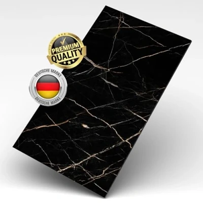 Abbildung von AS Country Stone Wandpaneele in Marmoroptik 60x120 cm PVC Wandverkleidung mit echtem Quarz und Steinmehl für Küche, Bad &amp; mehr Küchenrückwand Platte Wandpaneel Calacatta Black