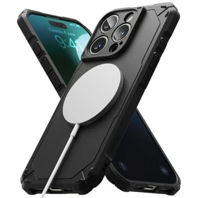 Abbildung von Ringke Rugged Gear Magnetic Case [Kompatibel mit MagSafe] für iPhone 16 Pro Max Hülle, Robust Stoßfester Bumper Fester Griff rutschfest Schützende Handyhülle Magnet Ladegerät/Zubehör Black
