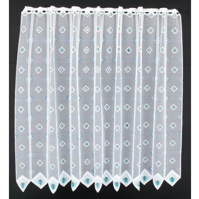 Abbildung von Scheibengardine Quadrate 120 cm hoch weiß blau Wunschbreite frei wählbar durch gekaufte Menge in 11,5 Schritten Meterware