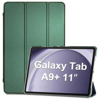 Abbildung von ProCase Hülle für Samsung Galaxy Tab A9+/A9 Plus 11 Zoll 2023 (SM X210), Dreifache Schutzhülle Case 11&quot; Plus, Dünn Leicht Smart Cover mit Translucent Frosted Rückhülle Nachtgrün