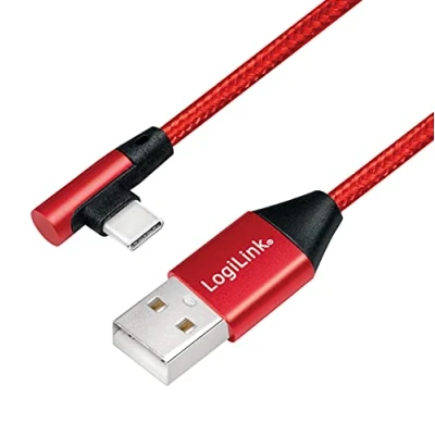 Abbildung von USB 2.0 Anschlusskabel, (Typ A) zu C) 90 abgewinkelt, rot, 1m