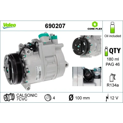Abbildung von VALEO 690207 Kompressor 7CVC 12 PAG 46 R 134a mit Kompressoröl BMW: X5