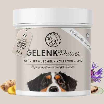 Abbildung von Annimally Gelenke Pulver für Hunde 300g mit MSM, Grünlippmuschel und Kollagen Gelenkpulver Collagen den Hund Alternative zu Tabletten