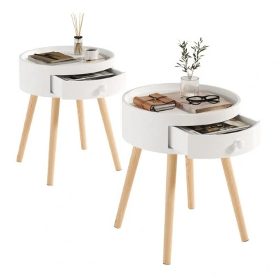 Abbildung von Woltu Nachttisch (2 St), Beistelltisch Nachtkommode, mit Schublade, MDF, Weiß
