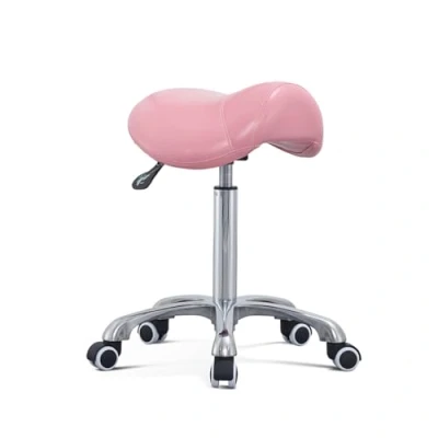 Abbildung von Antlu Sattelhocker Rollstuhl für Massage, Klinik, Spa, Salon, Schneiden, Sattelrollhocker mit Rollen, höhenverstellbar (Rosa)