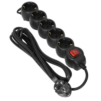 Abbildung von Miratic 5 Fach Steckdosenleiste Mehrfachsteckdose schwarz mit Schalter Flachstecker IP20 Max. Belastung [W]: 3680 Steckdosentyp: Schuko (5m)