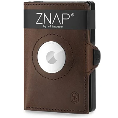 Abbildung von Slimpuro Geldbörse Znap 8 Airtag (1 x Slim Wallet,1 Münzfach,1 RFID Shield Karte), Leder Portemonnaie klein Damen Herren Geldbeutel Unisex Brieftasche