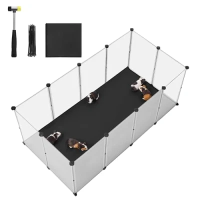 Abbildung von SONGMICS Kleintiergehege mit Bodenplatten, Laufstall abnehmbarer und wasserfester Unterlage, Gehege für Hamster, Kaninchen, Meerschweinchen, 145 x 73 57 cm, weiß LPC013W01