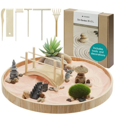 Abbildung von Navaris Dekofigur Mini Zen Garten Kit Miniatur Sand mit Zubehör Deko (1 St)