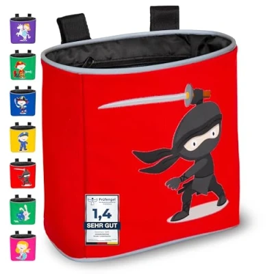 Abbildung von GRINSEZWERGE Kinder Lenkertasche Laufrad Fahrrad Lenker Tasche Fahrradkorb Fahrradtasche Laufradtasche Lenkerkorb Dreirad Scooter Roller Zubehör Kinderfahrrad Ninja