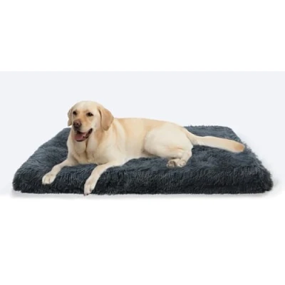Abbildung von MDDK DY Hundebett, Großes Hundekissen Waschbare, Flauschige Hundematte, Langer Plüsch, weiche Polsterung, Multifunktional Hundekistenmatratze, Dunkelgrau,100x60x10cm