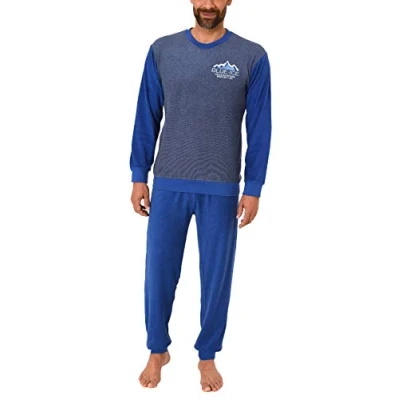 Abbildung von Herren Frottee Pyjama Langarm Schlafanzug mit Bündchen 291 101 13 573, Farbe:Marine, Größe2:58