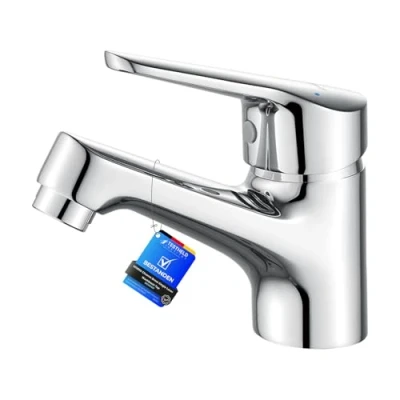 Abbildung von Ibergrif Waschtischarmatur Chrom 60mm Auslaufhöhe, Einhebel Mischbatterie Kalt mit Warmwasser für Badezimmer, Gäste WC, Keramik Kartusche und Wassersparsystem, Messingkern, Einfache Montage, M11050