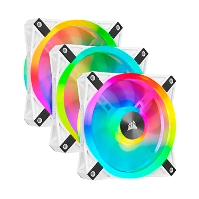 Abbildung von Corsair iCUE QL120 RGB, 120 mm RGB LED PWM Lüfter (68 Einzeln Ansteuerbare LEDs, Schwindigkeiten Bis zu 1,500 U/Min, Geräuscharm) 3er Pack mit Lighting Node Core, Komaptibel Desktop weiß