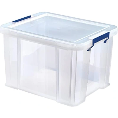 Abbildung von 3 Bankers Box ProStore Aufbewahrungsbox aus Kunststoff mit Deckel, 36 l, superstarke stapelbare Aufbewahrungsboxen (31,5 x 47,5 38 cm), transparent