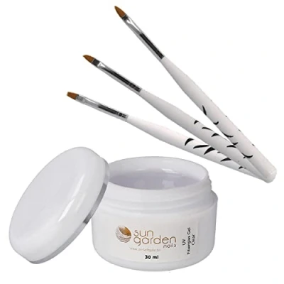 Abbildung von Sun Garden Nails Nagellack 30 ml UV Fiberglas Gel Klar + Pinselset