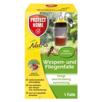 Abbildung von PROTECT HOME Natria Wespen und Fliegenfalle zur giftfreien Fliegen Wespenbekämpfung,1 Wespenfalle inkl. Wandhalterung, 1 Stück